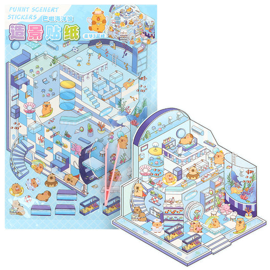 PLANCHA DE STICKERS ESCENA 3D KAWAII