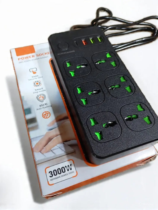 ZAPATILLA 3000W 6 TOMAS+3 USB+1 USB C