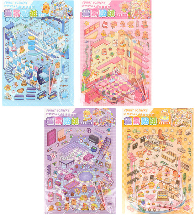 PLANCHA DE STICKERS ESCENA 3D KAWAII