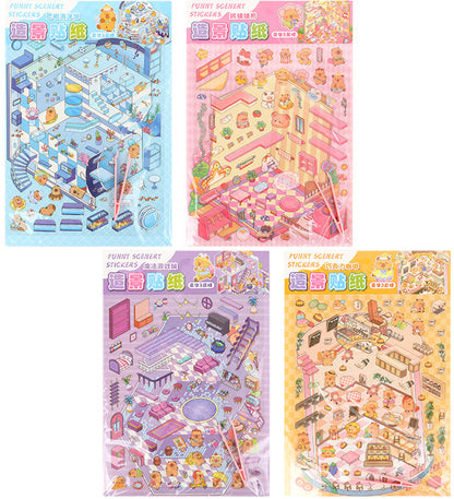 PLANCHA DE STICKERS ESCENA 3D KAWAII