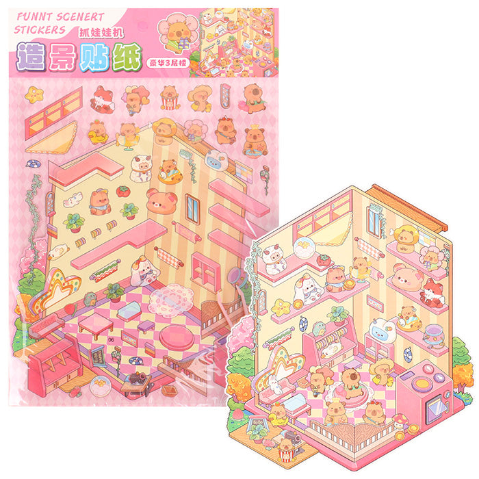 PLANCHA DE STICKERS ESCENA 3D KAWAII