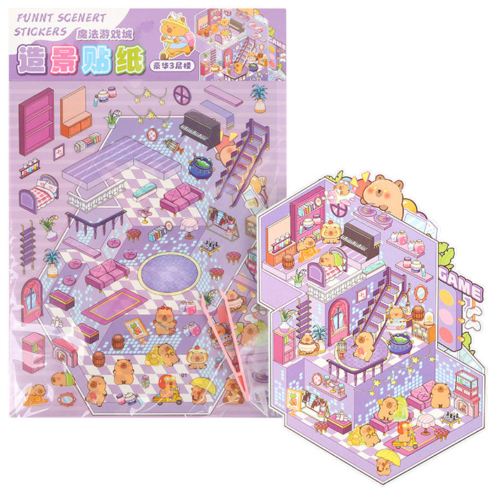PLANCHA DE STICKERS ESCENA 3D KAWAII