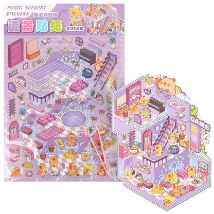 PLANCHA DE STICKERS ESCENA 3D KAWAII