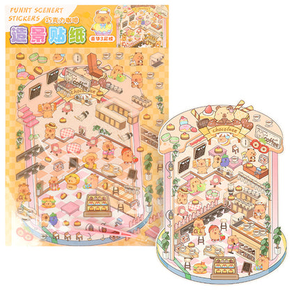 PLANCHA DE STICKERS ESCENA 3D KAWAII