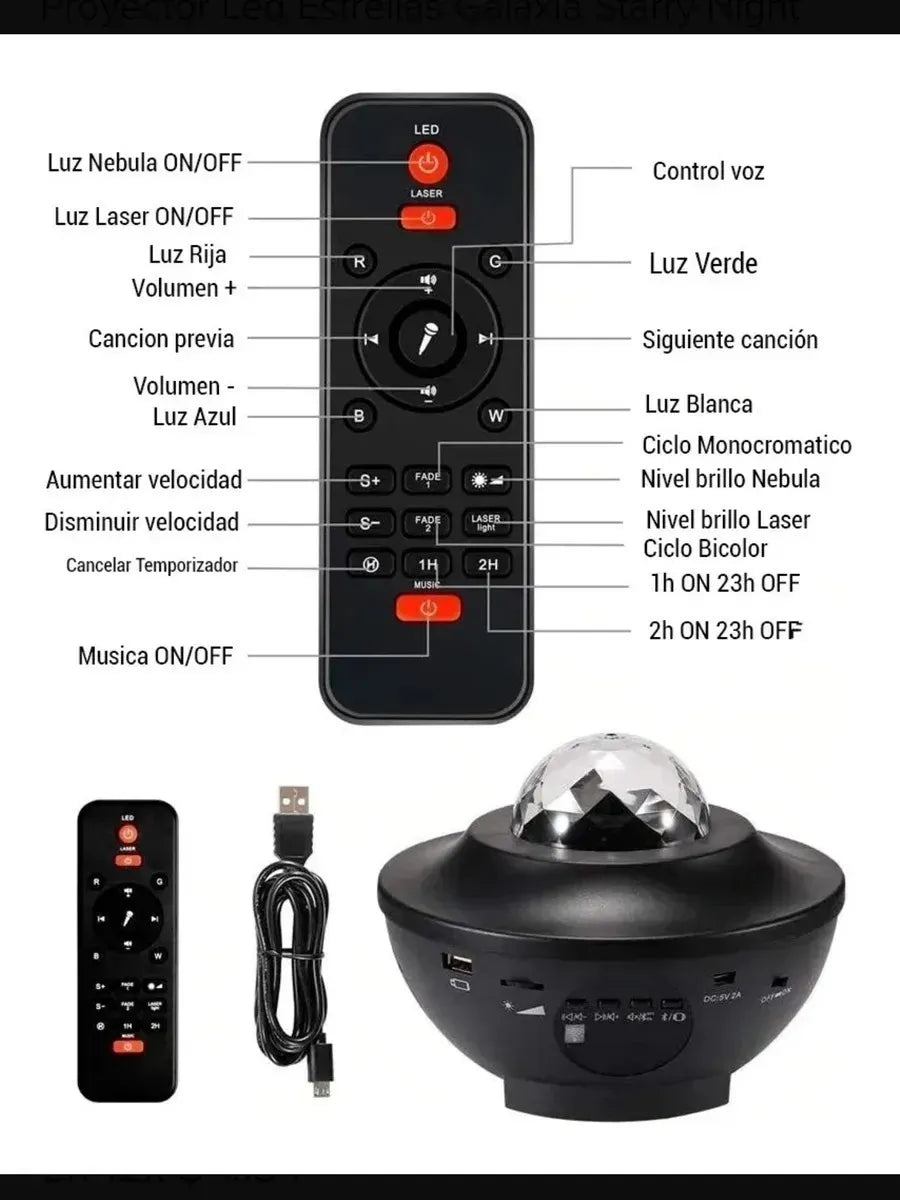 PROYECTOR GALAXIA PARLANTE BLUETOOTH LUZ DE NOCHE