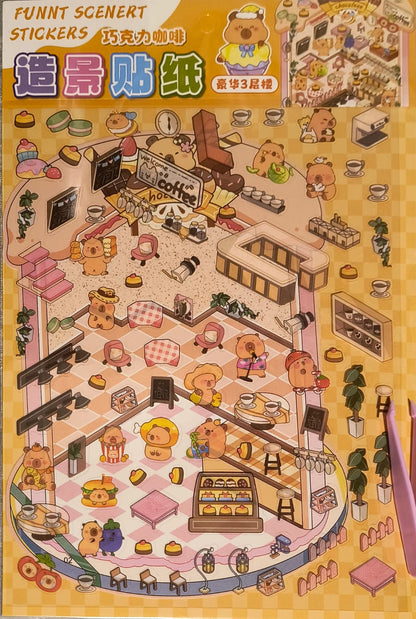 PLANCHA DE STICKERS ESCENA 3D KAWAII