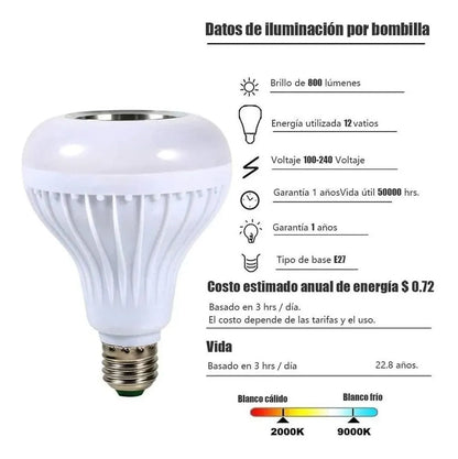LAMPARA LED 12W RGB FOCO PARLANTE BLUETOOTH