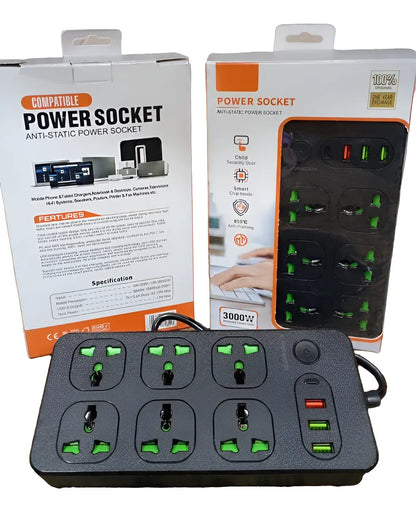 ZAPATILLA 3000W 6 TOMAS+3 USB+1 USB C