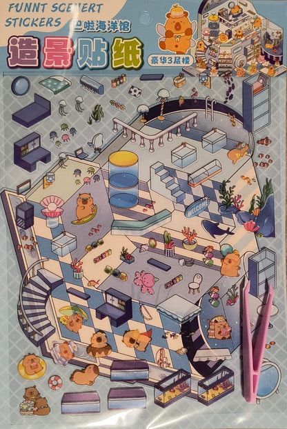 PLANCHA DE STICKERS ESCENA 3D KAWAII