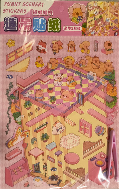 PLANCHA DE STICKERS ESCENA 3D KAWAII