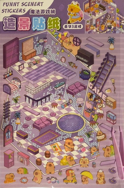 PLANCHA DE STICKERS ESCENA 3D KAWAII